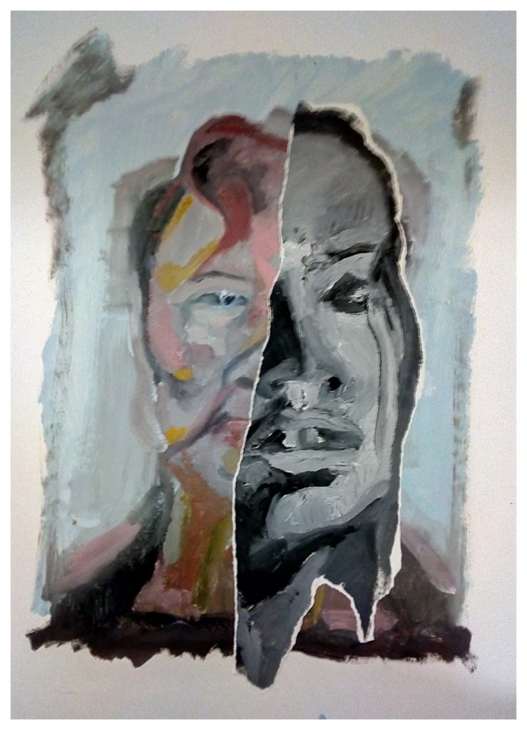 Peinture à l'huile sur papier et collages.
